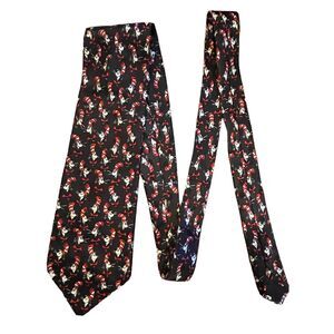 DR SEUSS Cat in the Hat Mens Vintage 100% Silk Neck Tie Black Cartoon Novelty